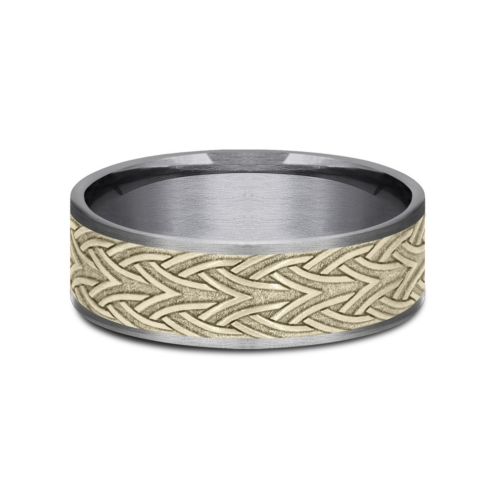 The Waterford Men's Wedding Band in Grey Tantalum and 14K Yellow Gold - 7.5mm Width by Ammara Stone