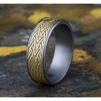 The Waterford Men's Wedding Band in Grey Tantalum and 14K Yellow Gold - 7.5mm Width by Ammara Stone