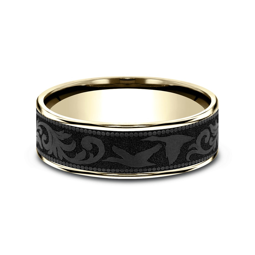The Waterfowl Men's Wedding Band in 14K Yellow Gold and Black Titanium - 7.5mm Width by Brook and Branch