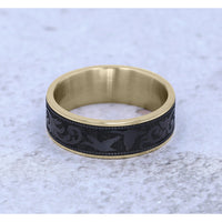 The Waterfowl Men's Wedding Band in 14K Yellow Gold and Black Titanium - 7.5mm Width by Brook and Branch