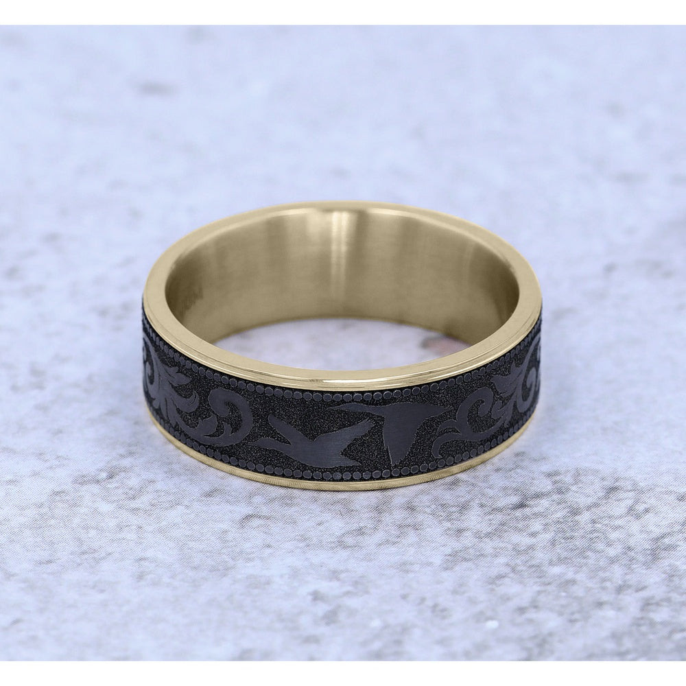 The Waterfowl Men's Wedding Band in 14K Yellow Gold and Black Titanium - 7.5mm Width by Brook and Branch