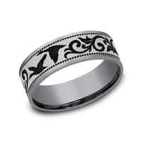 The Waterfowl Men's Wedding Band in Grey Tantalum and Grey/Black Titanium - 7.5mm Width by Brook and Branch