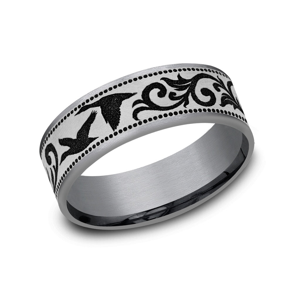 The Waterfowl Men's Wedding Band in Grey Tantalum and Grey/Black Titanium - 7.5mm Width by Brook and Branch