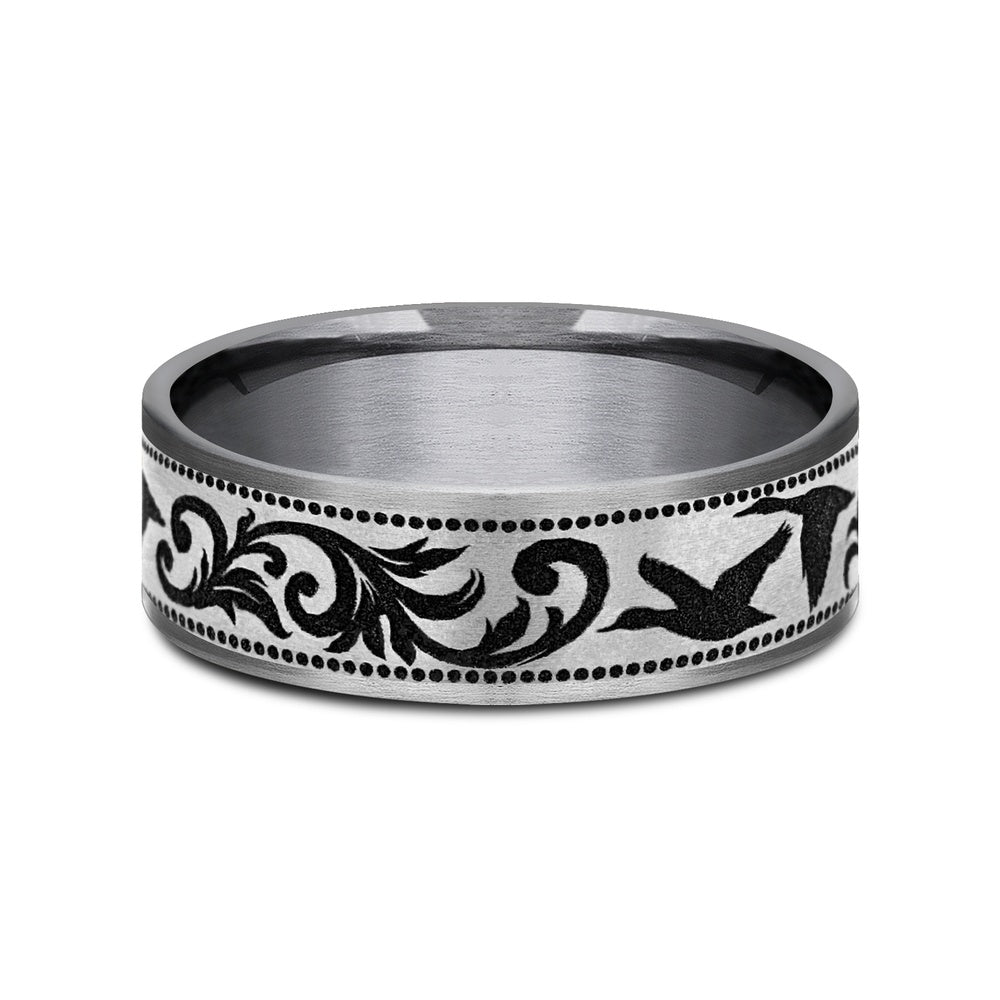 The Waterfowl Men's Wedding Band in Grey Tantalum and Grey/Black Titanium - 7.5mm Width by Brook and Branch