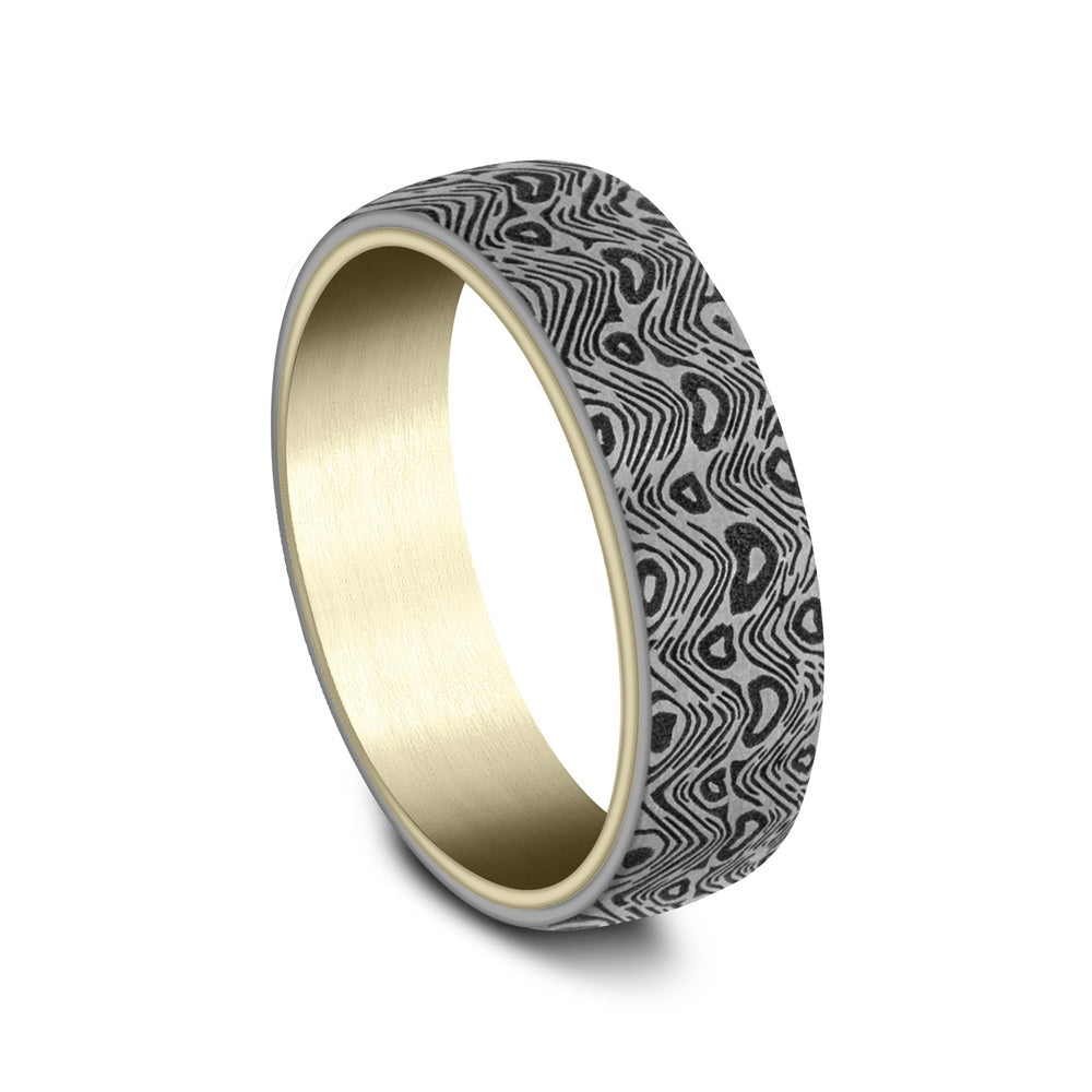 The Wave Men's Wedding Band in 14K Yellow Gold and Grey Tantalum - 6.5mm Width by Ammara Stone