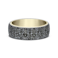 The Wave Men's Wedding Band in 14K Yellow Gold and Grey Tantalum - 6.5mm Width by Ammara Stone