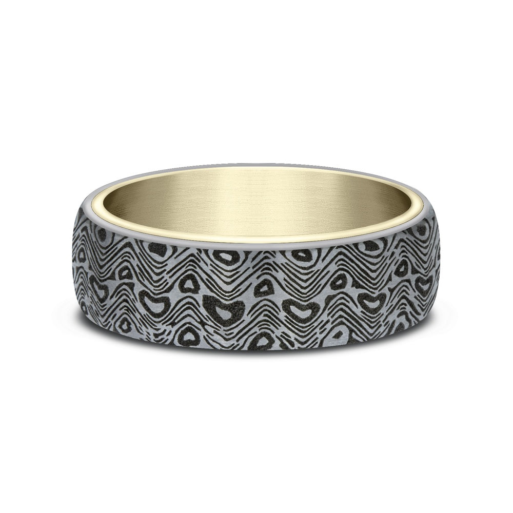 The Wave Men's Wedding Band in 14K Yellow Gold and Grey Tantalum - 6.5mm Width by Ammara Stone