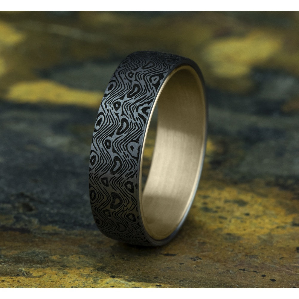 The Wave Men's Wedding Band in 14K Yellow Gold and Grey Tantalum - 6.5mm Width by Ammara Stone