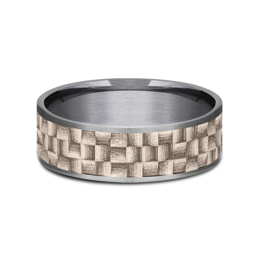 The Weaver Men's Wedding Band in Grey Tantalum and 14K Rose Gold - 7.5mm Width by Ammara Stone