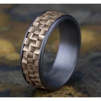 The Weaver Men's Wedding Band in Grey Tantalum and 14K Rose Gold - 7.5mm Width by Ammara Stone