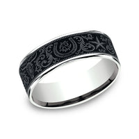 The Western Script Men's Wedding Band in 14K White Gold and Grey Tantalum - 7.5mm Width by Brook and Branch