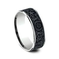 The Western Script Men's Wedding Band in 14K White Gold and Grey Tantalum - 7.5mm Width by Brook and Branch