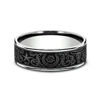 The Western Script Men's Wedding Band in 14K White Gold and Grey Tantalum - 7.5mm Width by Brook and Branch