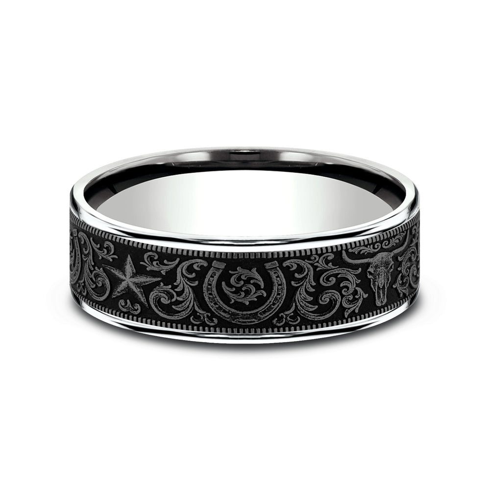 The Western Script Men's Wedding Band in 14K White Gold and Grey Tantalum - 7.5mm Width by Brook and Branch