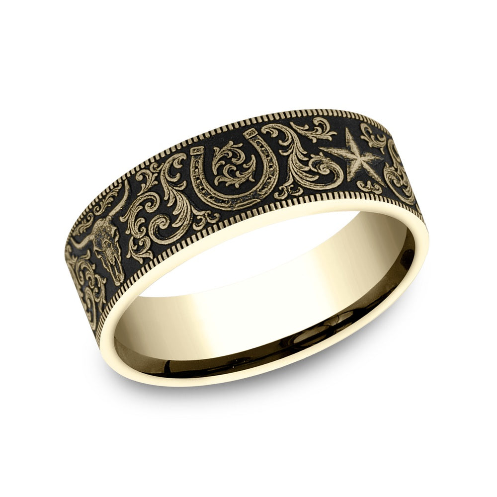 The Western Script Men's Wedding Band in 14K Yellow Gold - 8mm Width by Brook and Branch