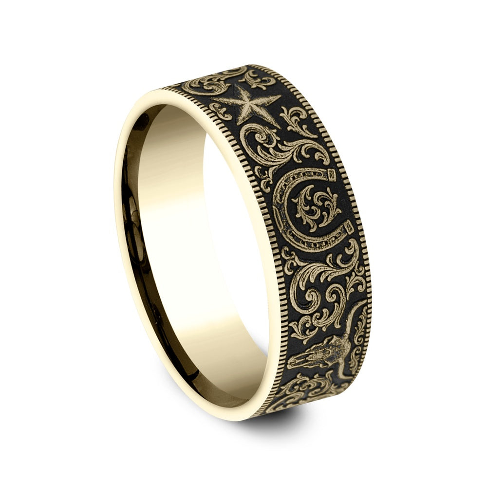 The Western Script Men's Wedding Band in 14K Yellow Gold - 8mm Width by Brook and Branch