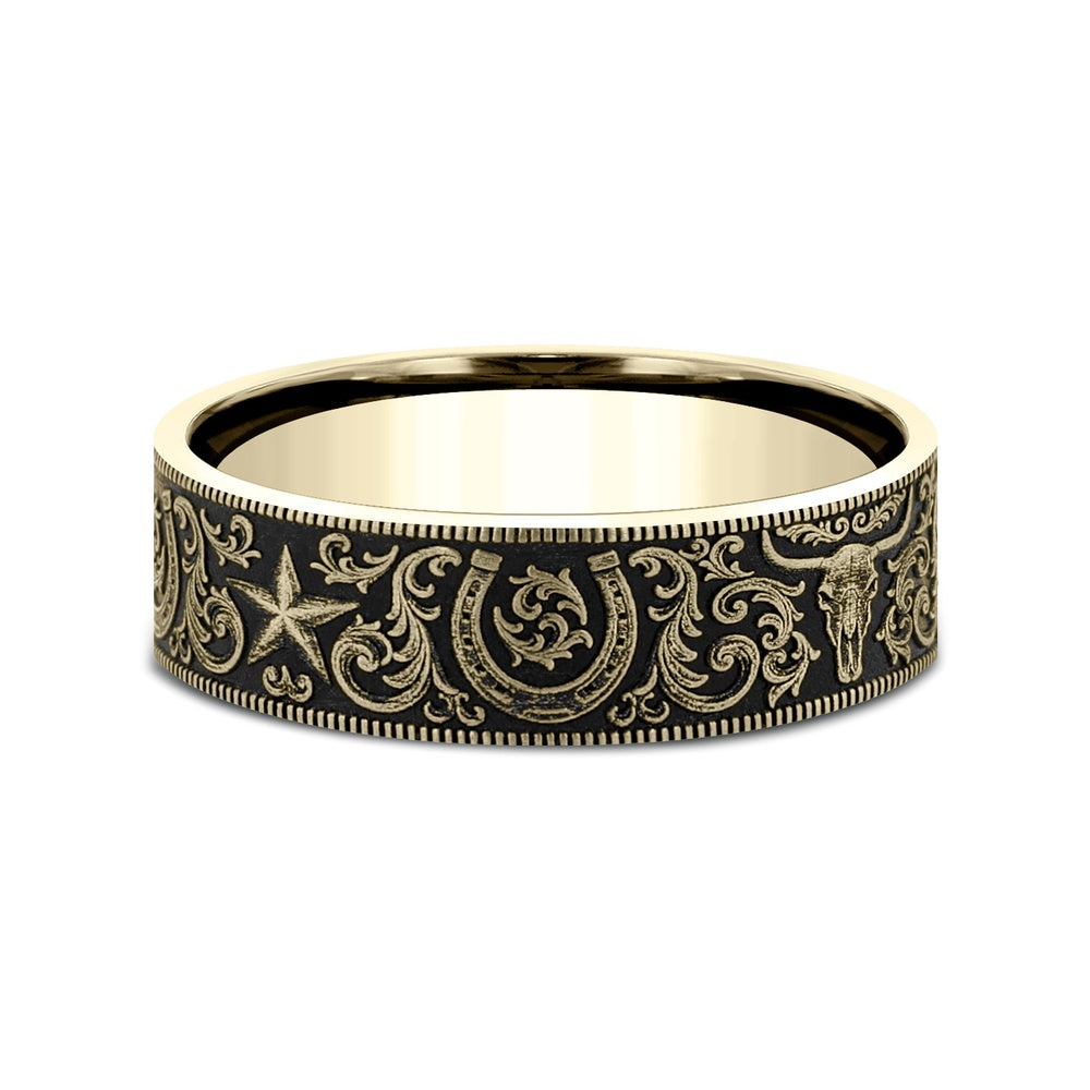 The Western Script Men's Wedding Band in 14K Yellow Gold - 8mm Width by Brook and Branch