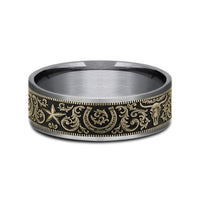 The Western Script Men's Wedding Band in Grey Tantalum and 14K Yellow Gold - 7.5mm Width by Brook and Branch