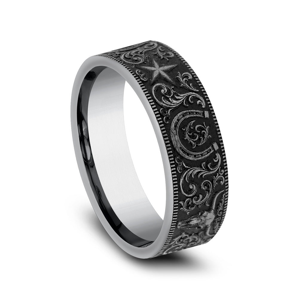 The Western Script Men's Wedding Band in Tungsten - 7mm Width by Forge
