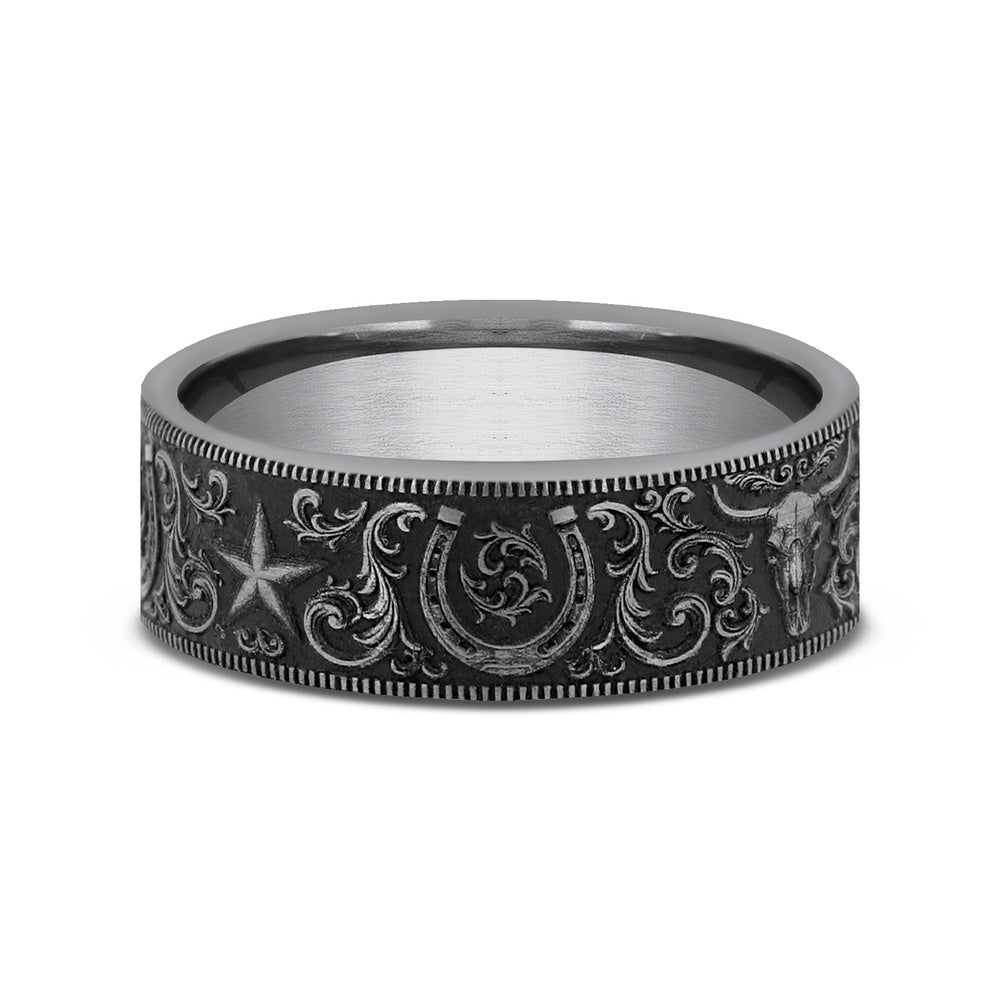 The Western Script Men's Wedding Band in Tungsten - 7mm Width by Forge