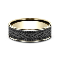 The Wheat Men's Wedding Band in 14K Yellow Gold and Grey Tantalum - 7.5mm Width by Ammara Stone