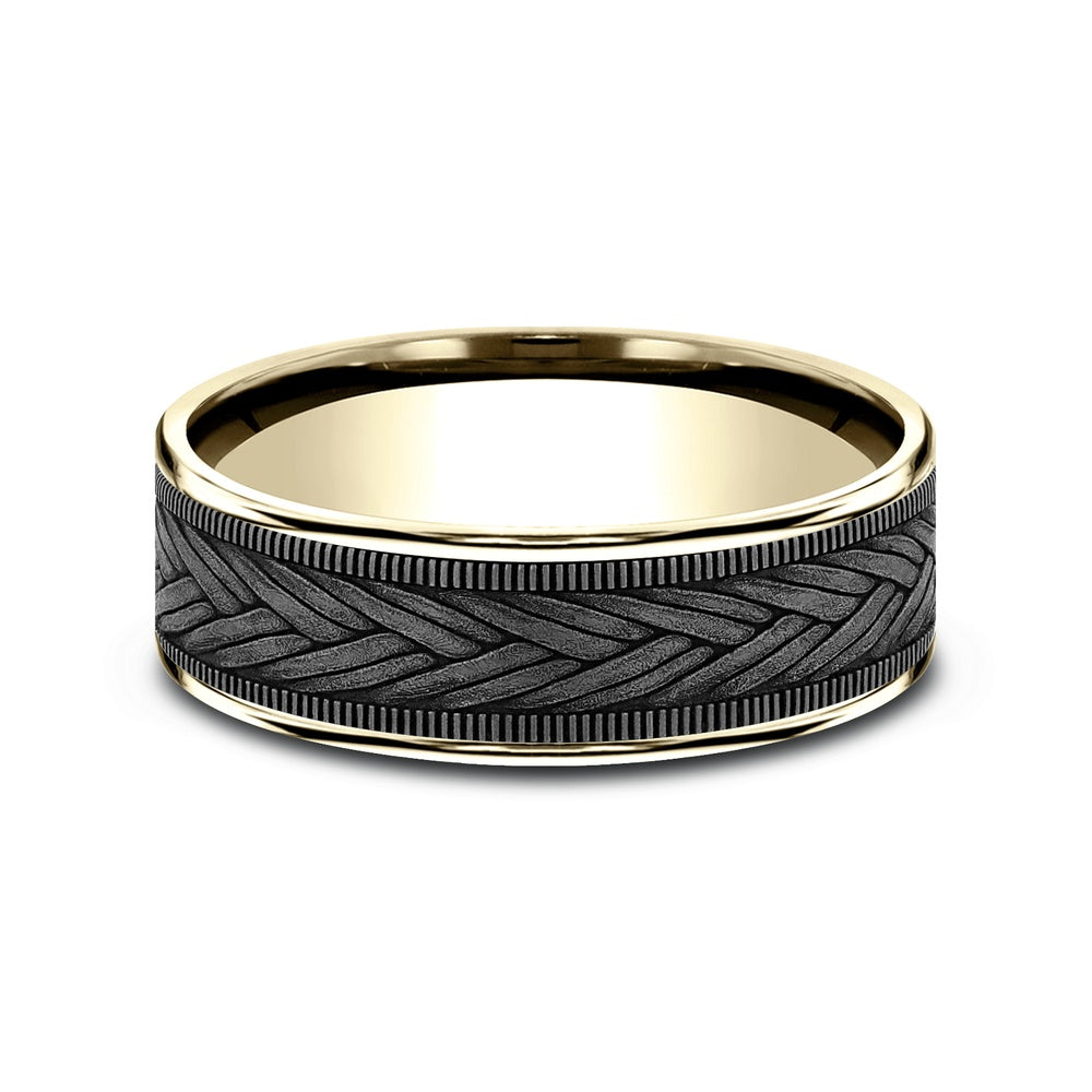 The Wheat Men's Wedding Band in 14K Yellow Gold and Grey Tantalum - 7.5mm Width by Ammara Stone