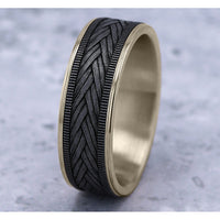 The Wheat Men's Wedding Band in 14K Yellow Gold and Grey Tantalum - 7.5mm Width by Ammara Stone