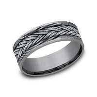 The Wheat Men's Wedding Band in Grey Tantalum and 14K White Gold - 7.5mm Width by Ammara Stone