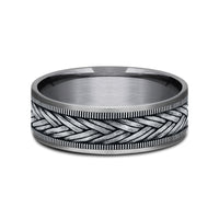 The Wheat Men's Wedding Band in Grey Tantalum and 14K White Gold - 7.5mm Width by Ammara Stone