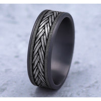 The Wheat Men's Wedding Band in Grey Tantalum and 14K White Gold - 7.5mm Width by Ammara Stone