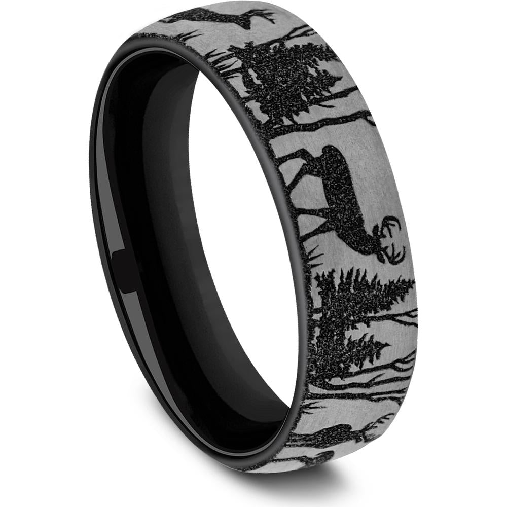 The Whitetail Men's Wedding Band in Grey/Black Titanium - 6.5mm Width by Brook and Branch
