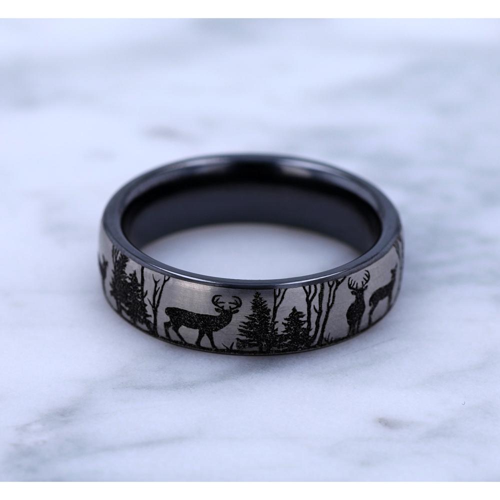 The Whitetail Men's Wedding Band in Grey/Black Titanium - 6.5mm Width by Brook and Branch