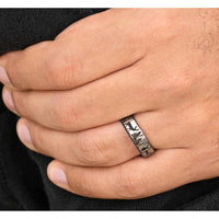 The Whitetail Men's Wedding Band in Grey/Black Titanium - 6.5mm Width by Brook and Branch