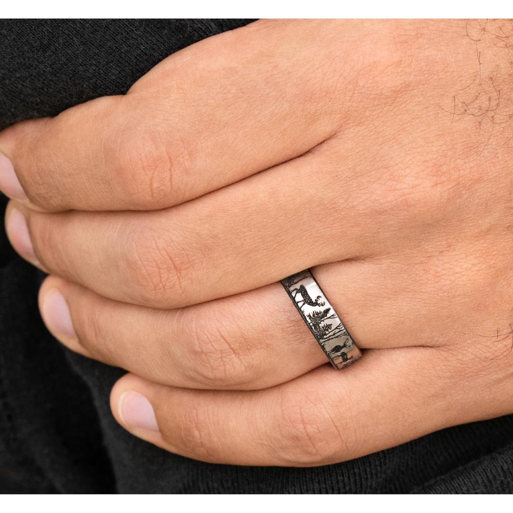 The Whitetail Men's Wedding Band in Grey/Black Titanium - 6.5mm Width by Brook and Branch