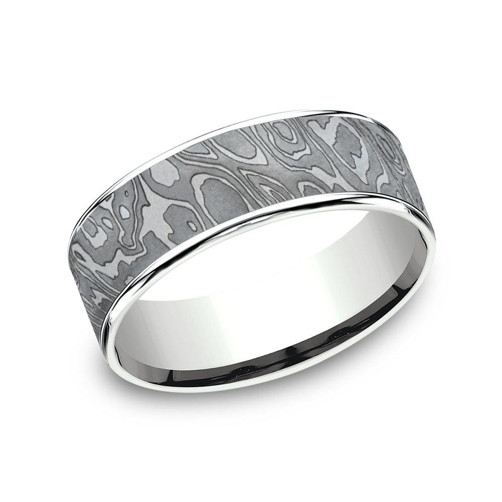 The Wild Men's Wedding Band in 14K White Gold and Grey Tantalum - 7.5mm Width by Ammara Stone