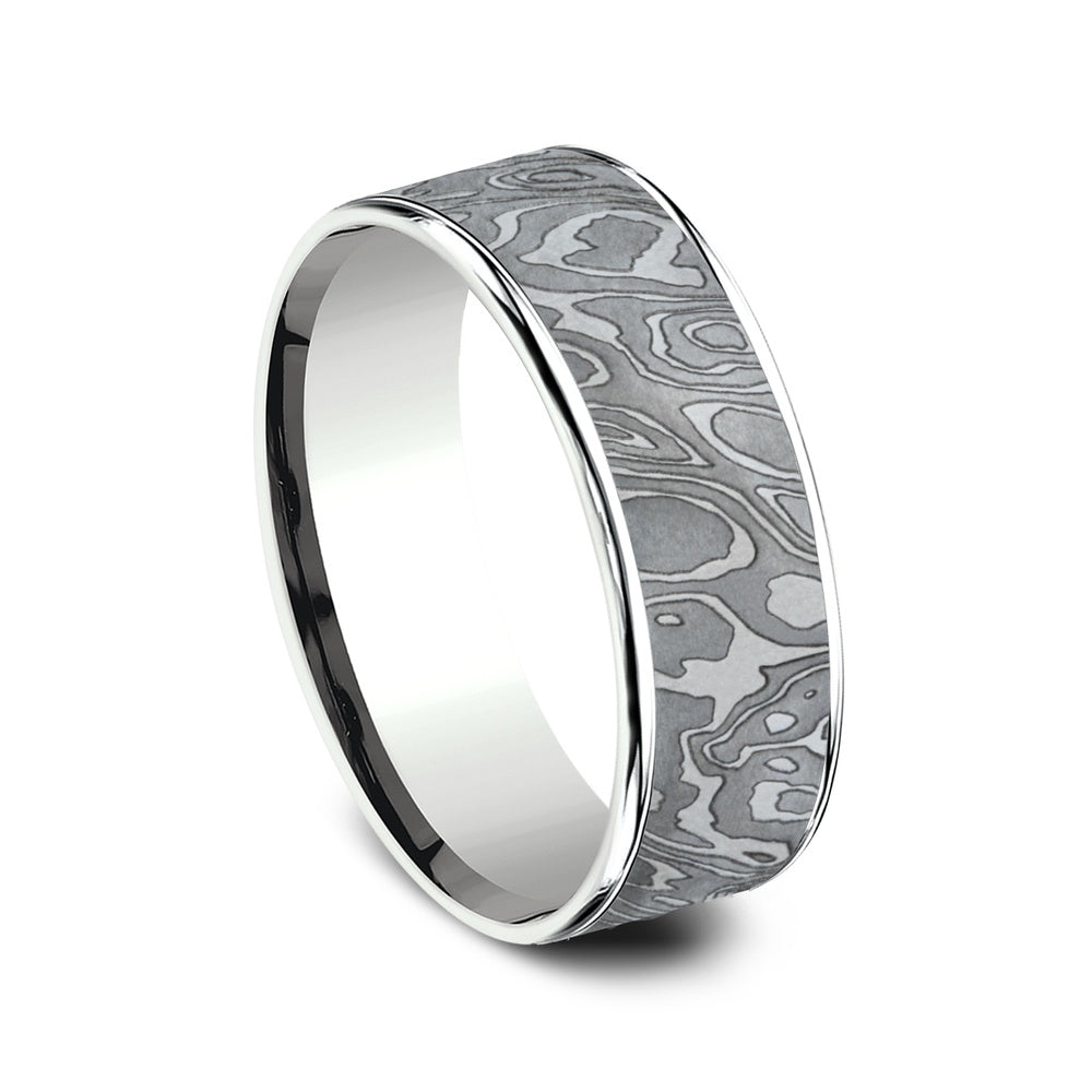 The Wild Men's Wedding Band in 14K White Gold and Grey Tantalum - 7.5mm Width by Ammara Stone
