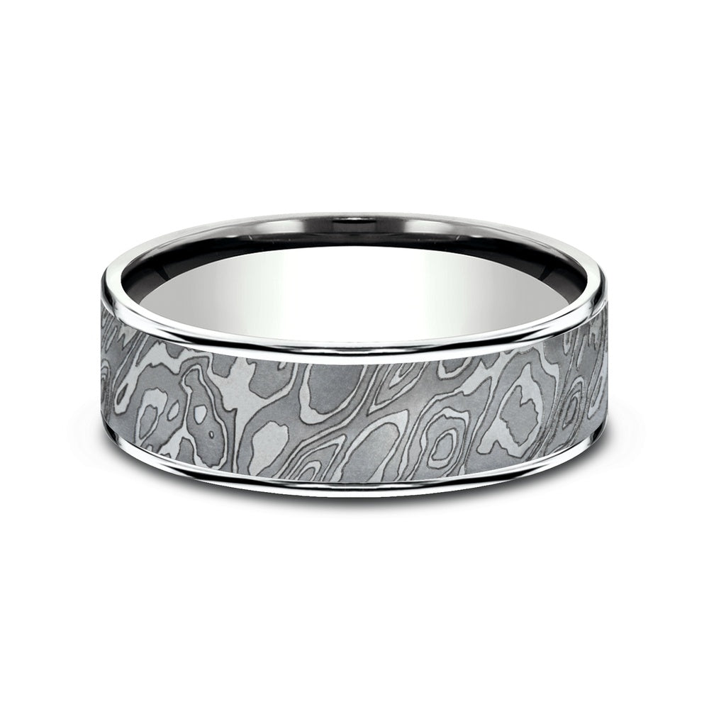 The Wild Men's Wedding Band in 14K White Gold and Grey Tantalum - 7.5mm Width by Ammara Stone
