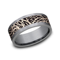 The Windsor Men's Wedding Band in Grey Tantalum and 14K Rose Gold - 8mm Width by Ammara Stone