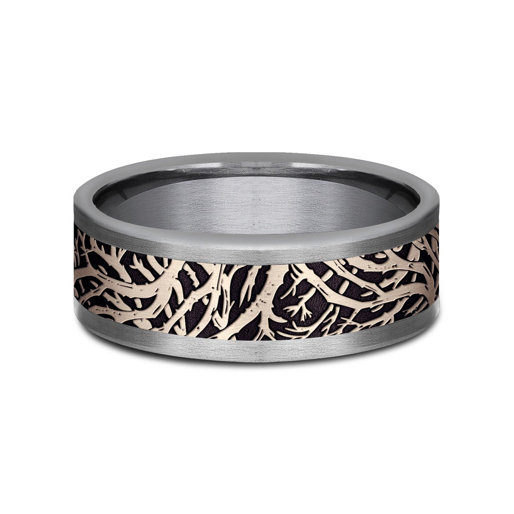 The Windsor Men's Wedding Band in Grey Tantalum and 14K Rose Gold - 8mm Width by Ammara Stone