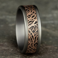 The Windsor Men's Wedding Band in Grey Tantalum and 14K Rose Gold - 8mm Width by Ammara Stone
