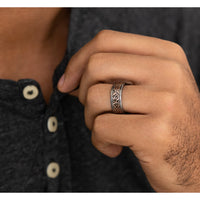 The Windsor Men's Wedding Band in Grey Tantalum and 14K Rose Gold - 8mm Width by Ammara Stone
