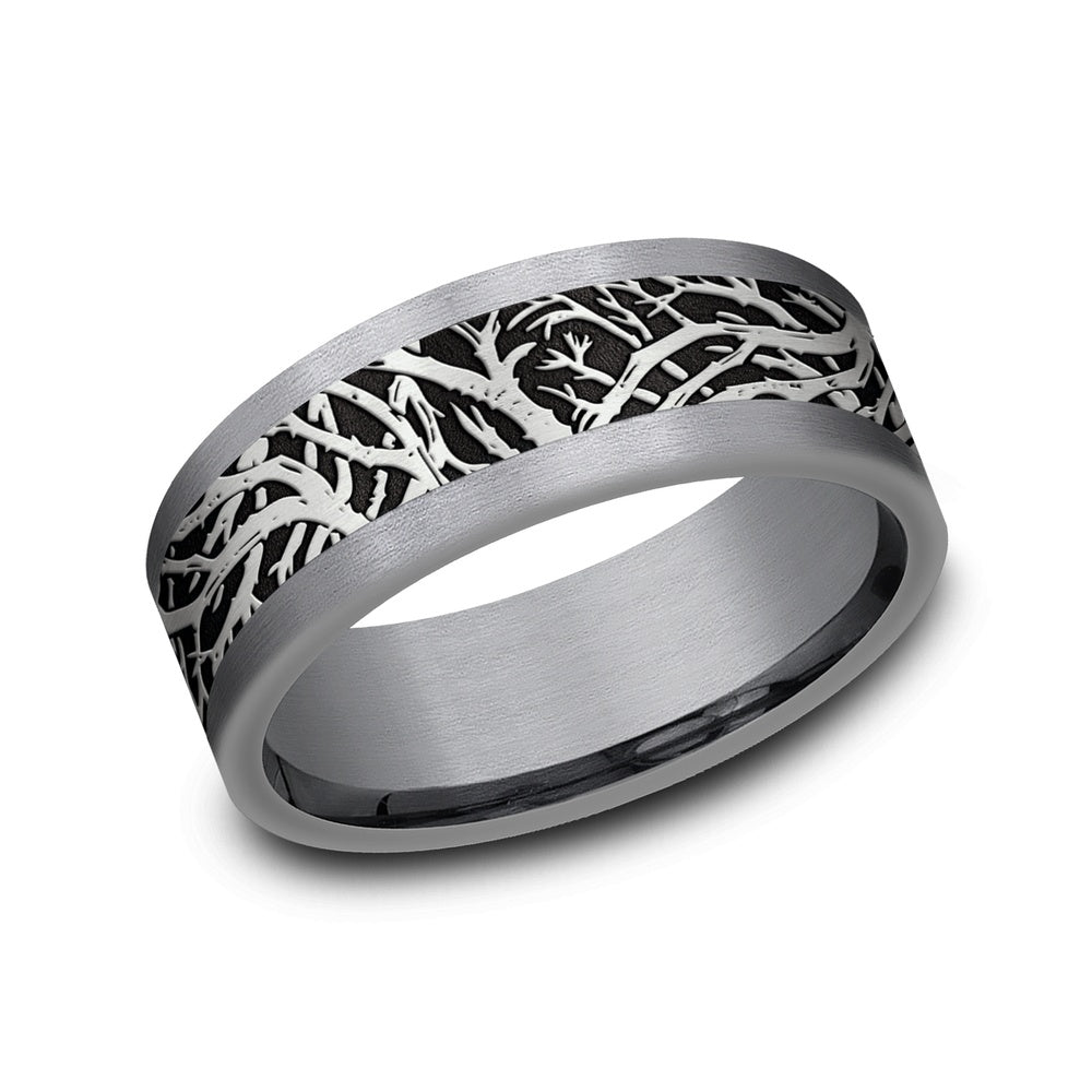 The Windsor Men's Wedding Band in Grey Tantalum and Grey/Black Titanium - 8mm Width by Tantalum
