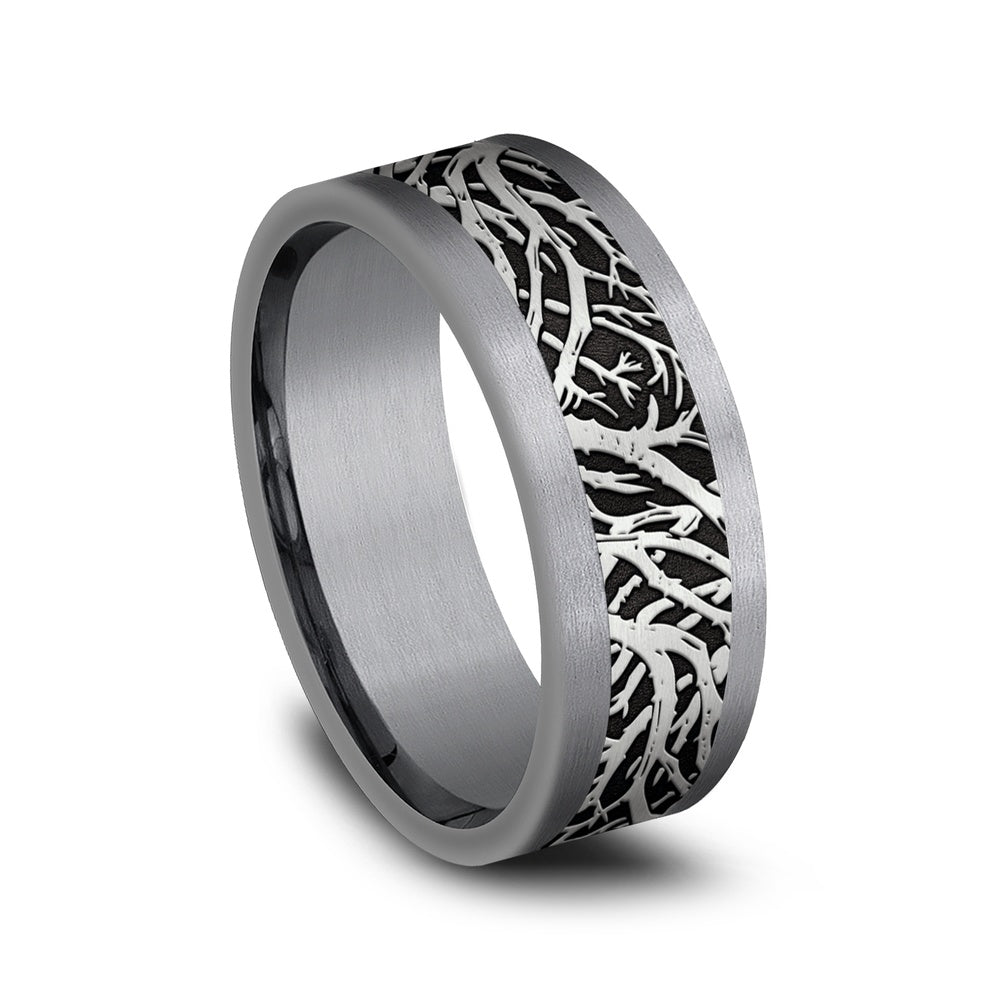 The Windsor Men's Wedding Band in Grey Tantalum and Grey/Black Titanium - 8mm Width by Tantalum
