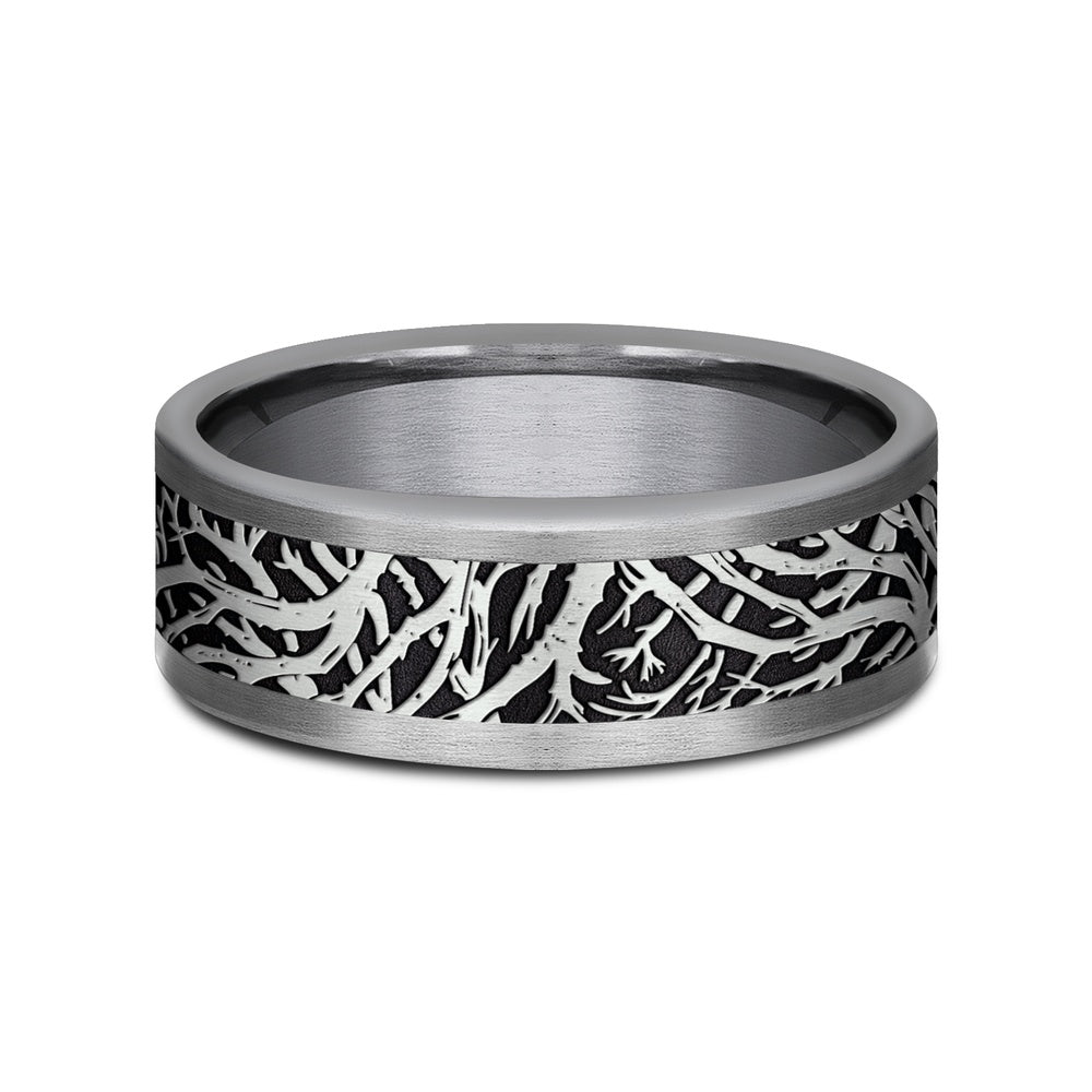 The Windsor Men's Wedding Band in Grey Tantalum and Grey/Black Titanium - 8mm Width by Tantalum