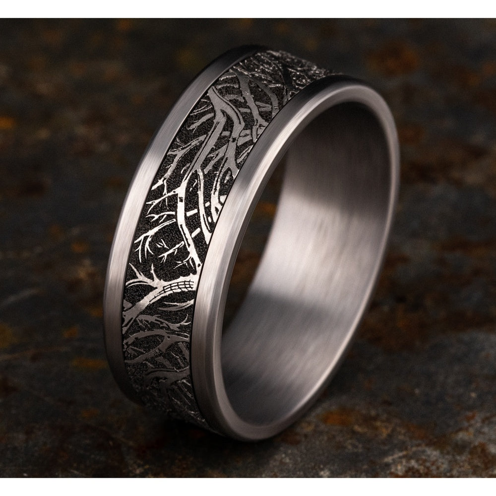 The Windsor Men's Wedding Band in Grey Tantalum and Grey/Black Titanium - 8mm Width by Tantalum