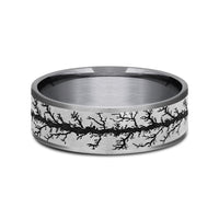 The Wood Burn Men's Wedding Band in Grey Tantalum and Grey/Black Titanium - 7.5mm Width by Brook and Branch