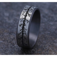 The Wood Burn Men's Wedding Band in Grey Tantalum and Grey/Black Titanium - 7.5mm Width by Brook and Branch
