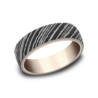 The Wood Grain Men's Wedding Band in 14K Rose Gold and Grey Tantalum - 6.5mm Width by Ammara Stone
