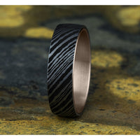 The Wood Grain Men's Wedding Band in 14K Rose Gold and Grey Tantalum - 6.5mm Width by Ammara Stone
