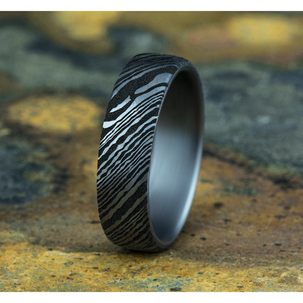 The Wood Grain Men's Wedding Band in Grey Tantalum - 6.5mm Width by Tantalum